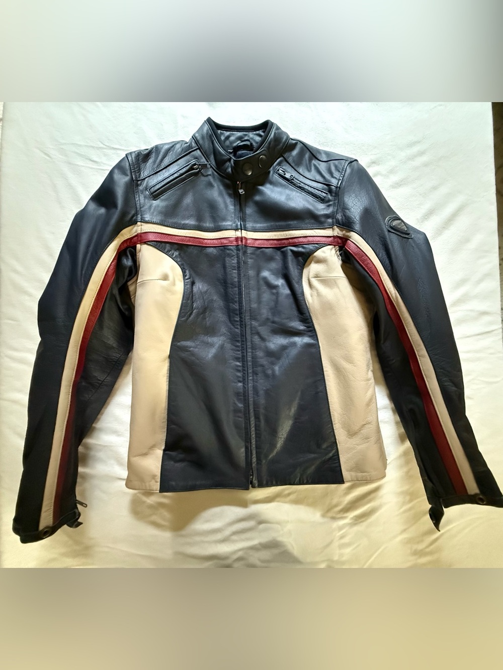 Triumph Dark Blue Leather Union Jack Motorcycle Jacket